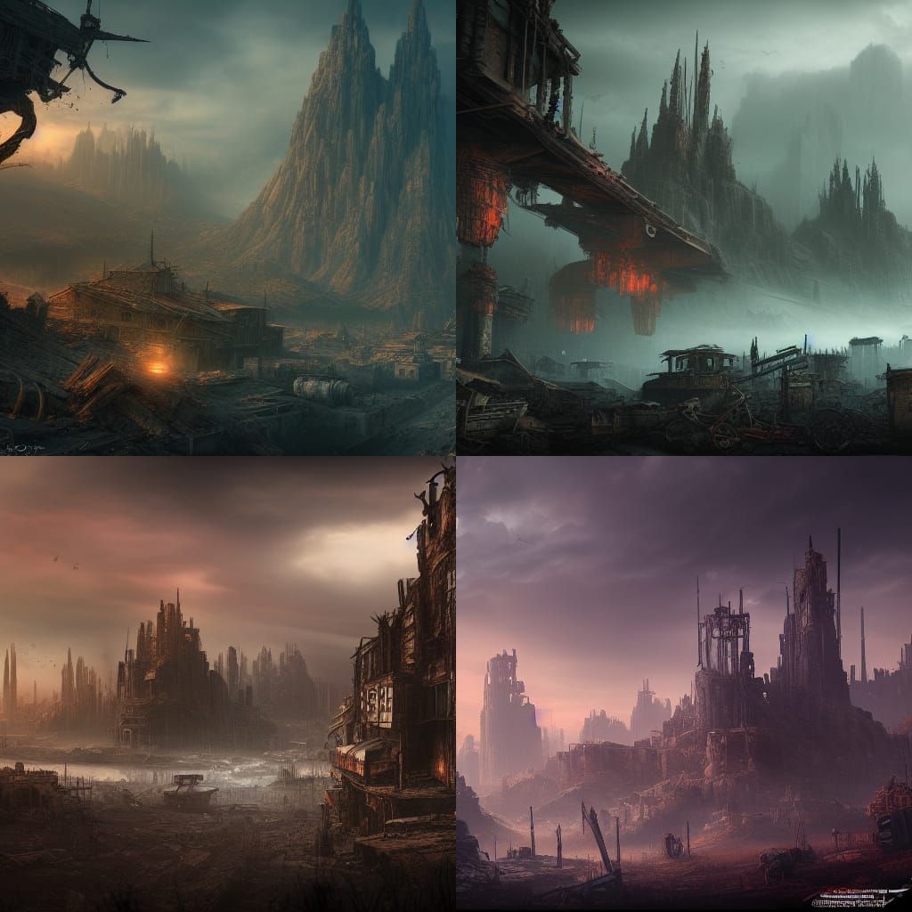 Detailed Post-Apocalyptic Matte Painting in Deep Color