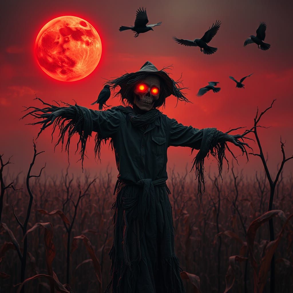 Eerie Scarecrow in Desolate Cornfield, Dark Fantasy Art
