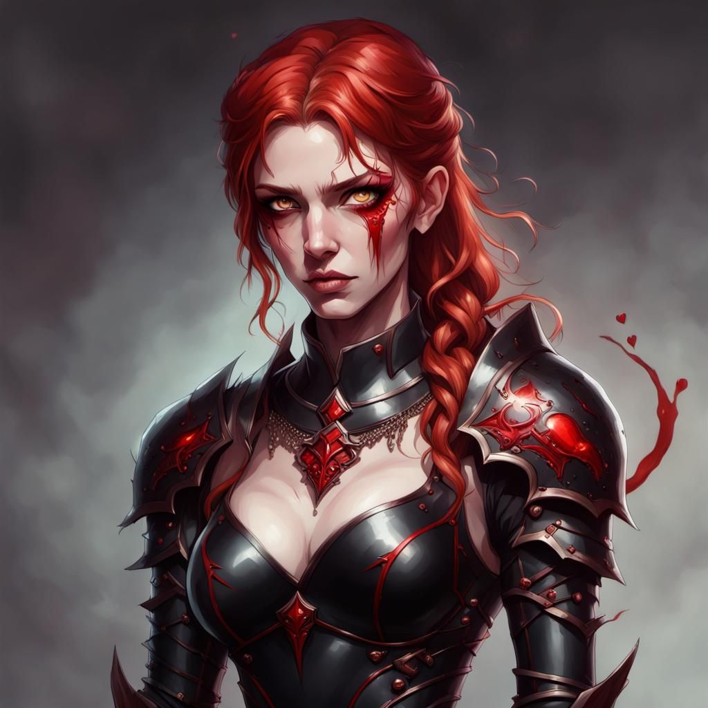 Demonic Warrior Woman in Red Armor, Hyperdetailed Art