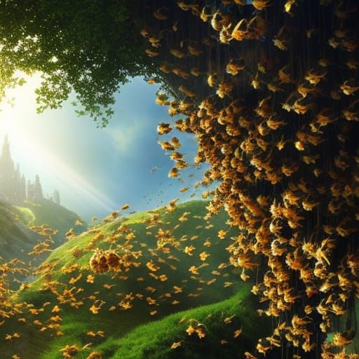 Bee Swarm and Flowers in Detailed Concept Art