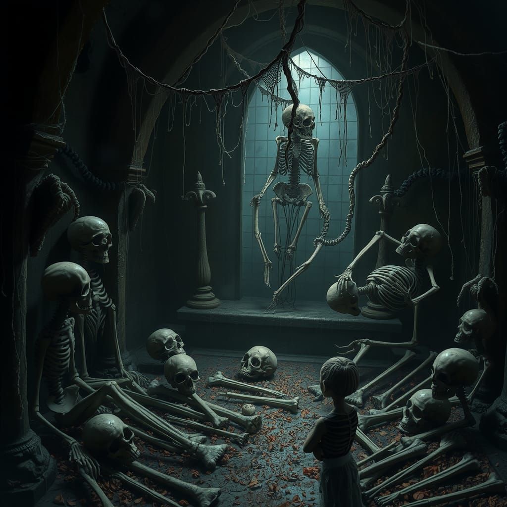 Mystical Skeleton Gathering in Eerie Chamber