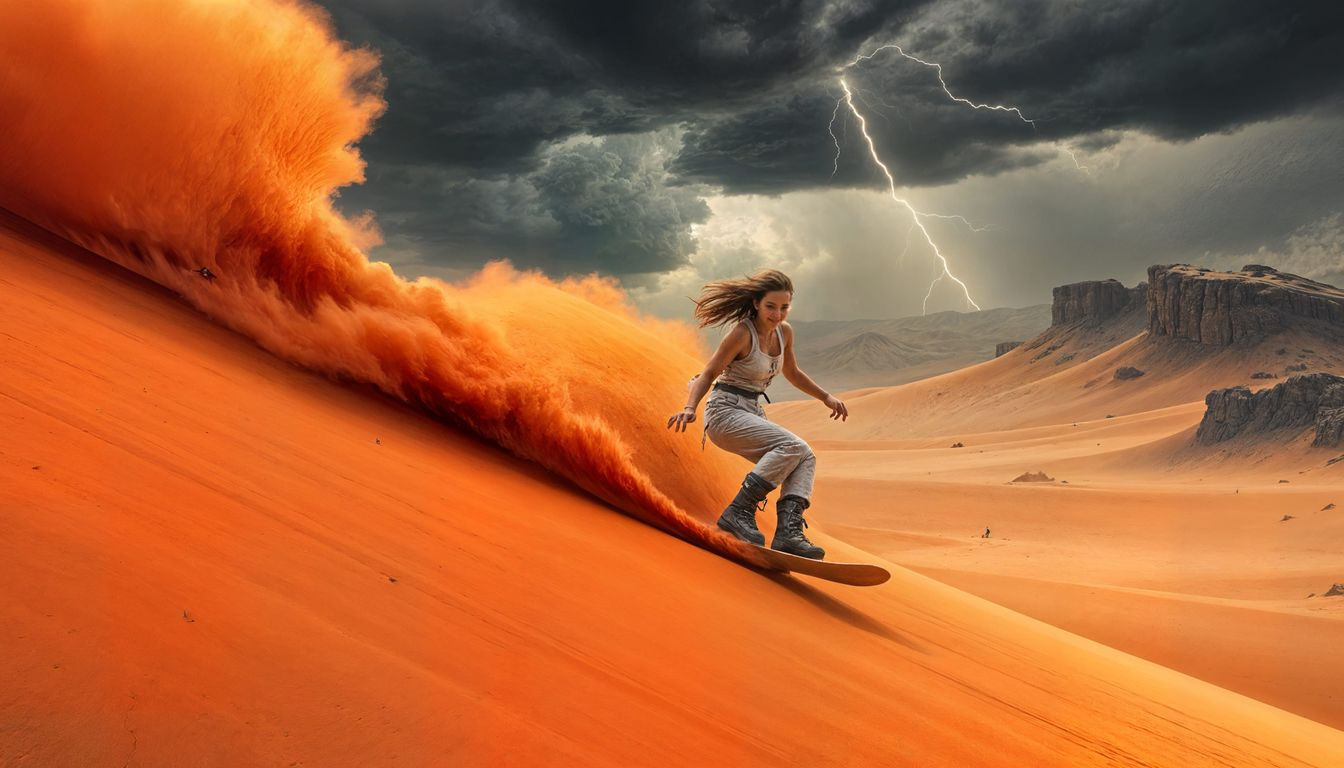 Adventurous Snowboarding on an Alien Desert Planet