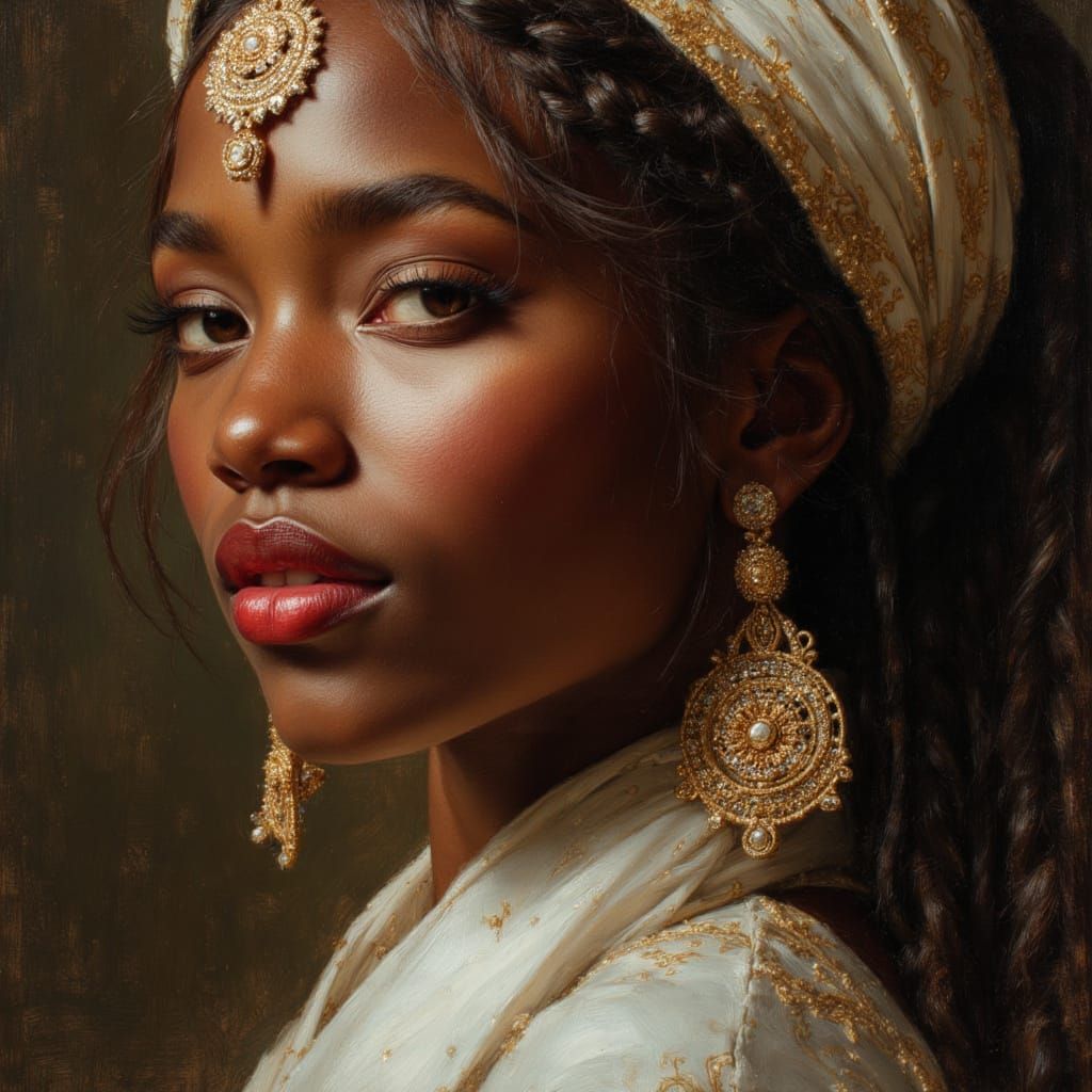 Elegant African Goddess in Hyperrealistic Oil Painting Style