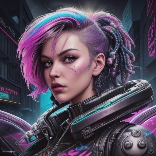 Fiery Muppet Robot in Cyberpunk Graffiti Art