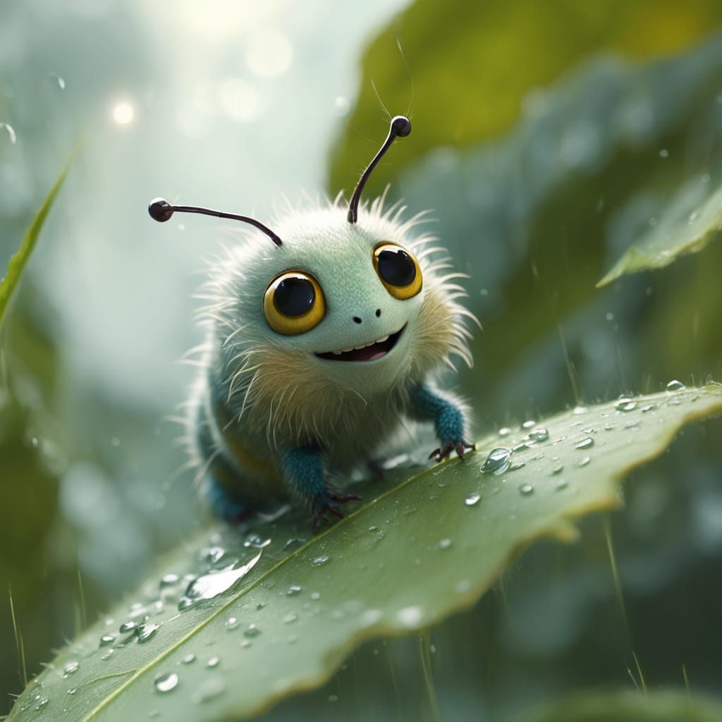 Caterpillar Surfing a Leaf: Vibrant 3D Animation