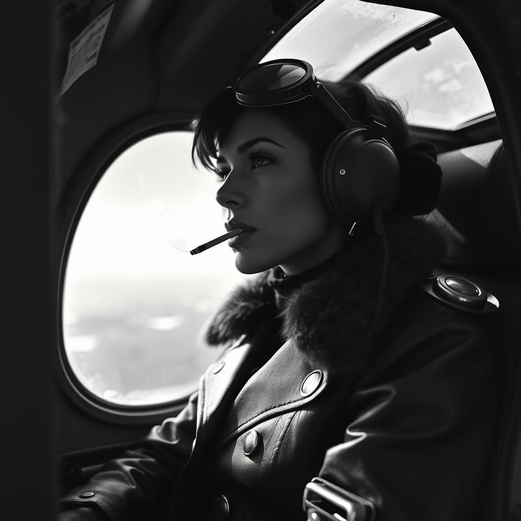 Vintage Aviatrix in Gritty Black and White