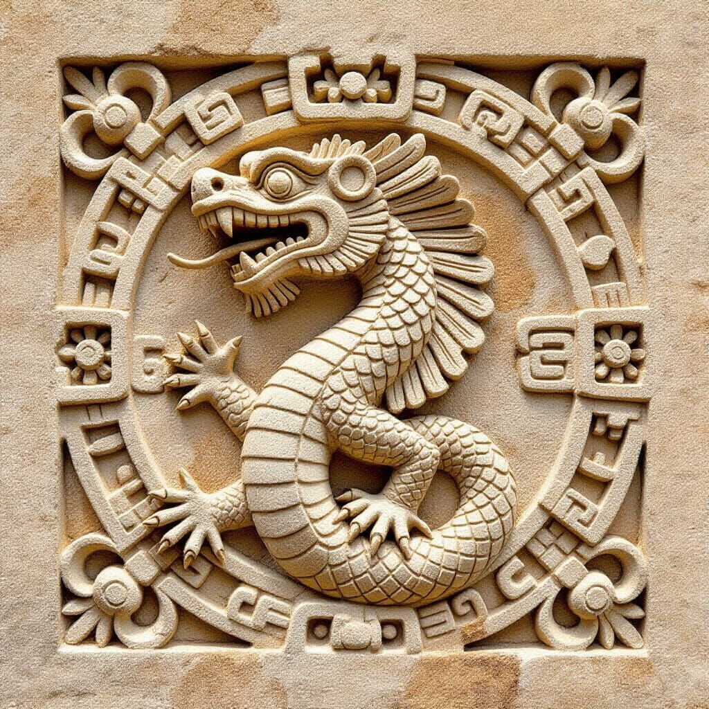 Mayan Sandstone Carving of Feathered Serpent