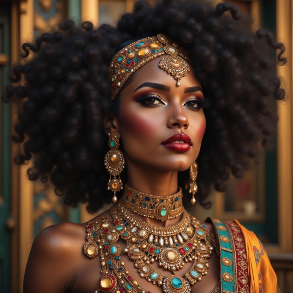 Glamorous Afrocentric Woman in Textured Painting Style