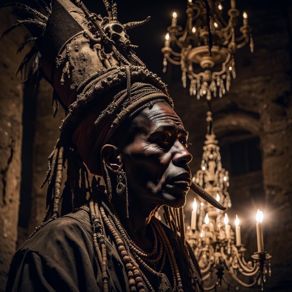 Voodoo Witch Doctor in Haunted Castle: Hyperrealistic HDR