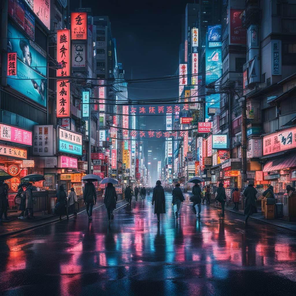 Neon Tokyo Night: A Digital Matte Painting