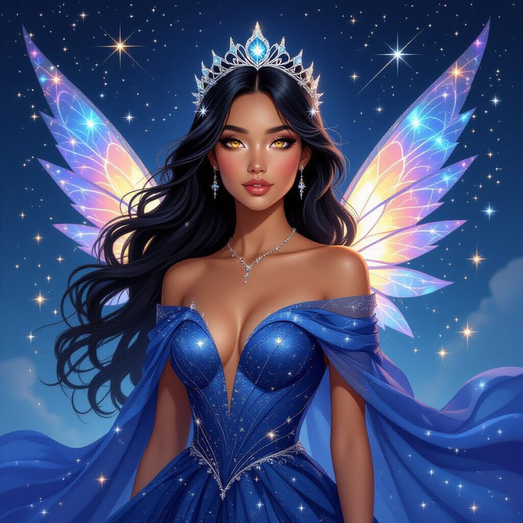 Celestial Princess in Starlight Gown Fantasy Illustration