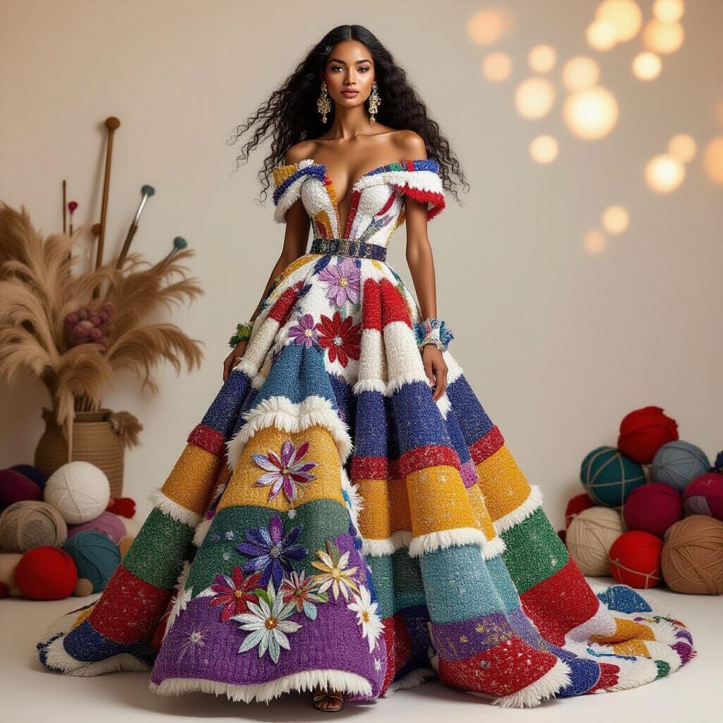 Haute Couture Gown of Wool and Glittering Yarn