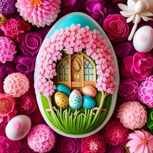 Vintage Easter Egg with Spring Scene, Candy Art
