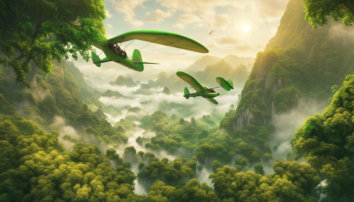 Gliders in Mist: Hyperrealistic Fantasy Landscape
