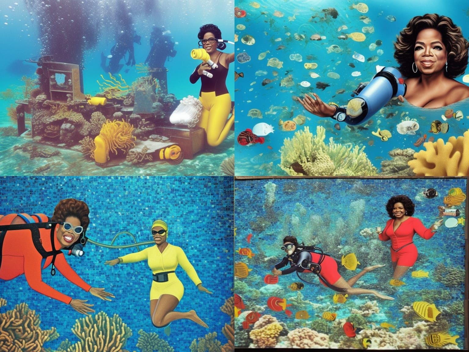Oprah Winfrey Scuba Diving Near Ancient Mosaic