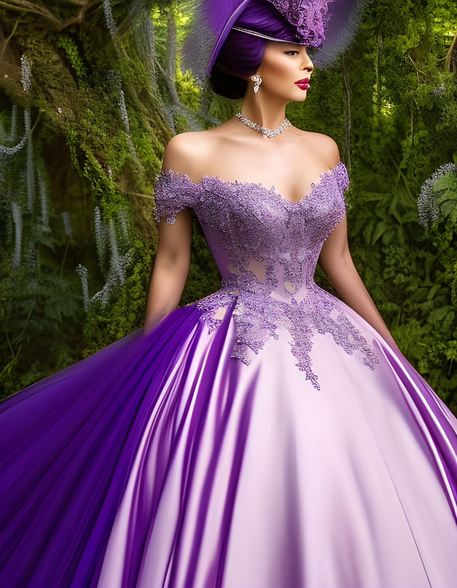 purple satin gown