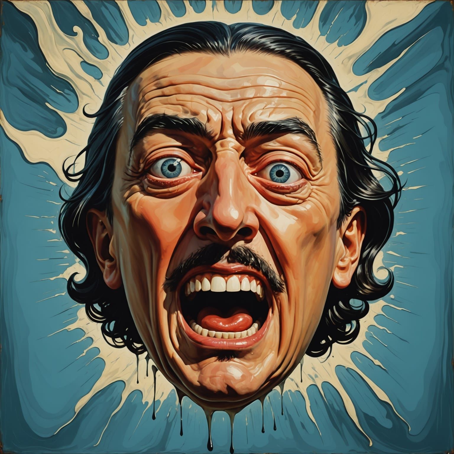 Surreal Melting Face with Screaming Mouth