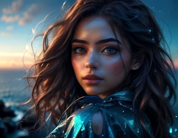 Shimmering Sapphire Seas in Vibrant Fantasy Style