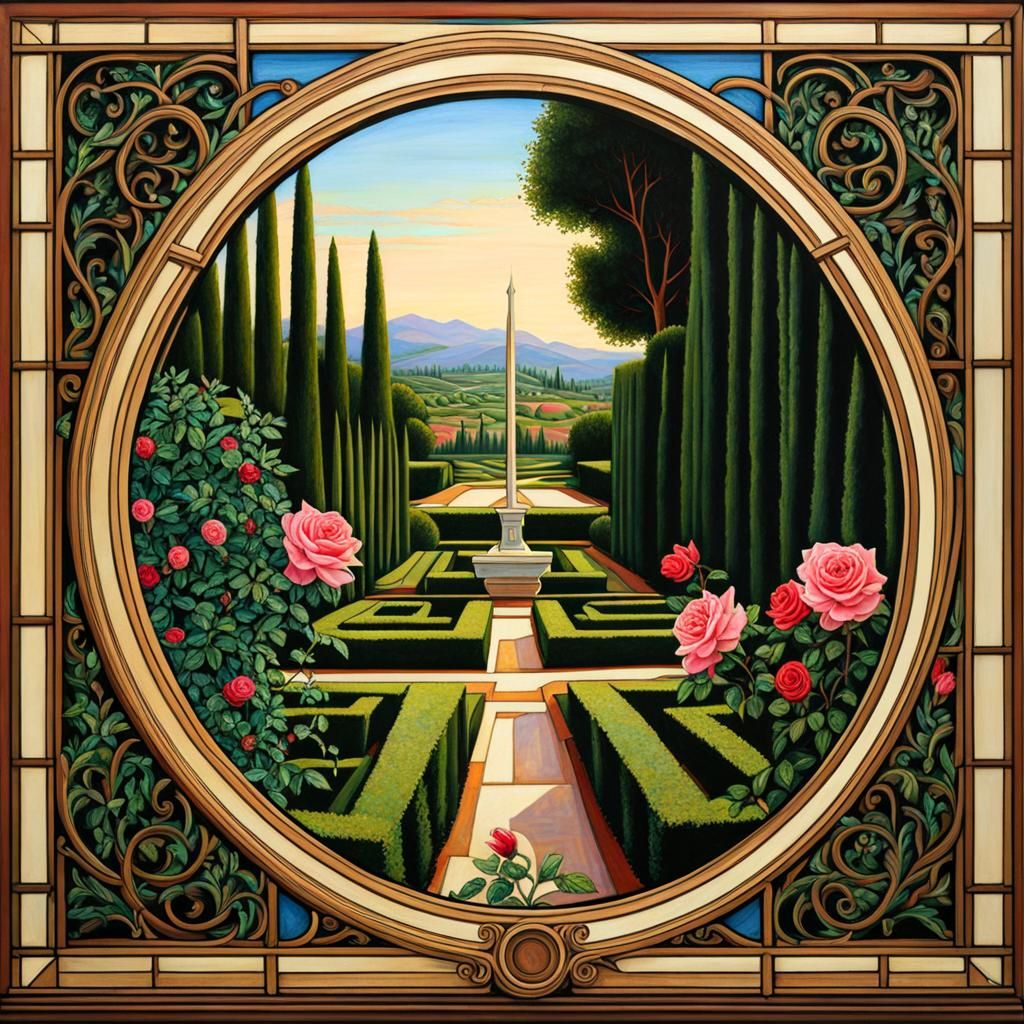 Idyllic Garden View in Pre-Raphaelite Style