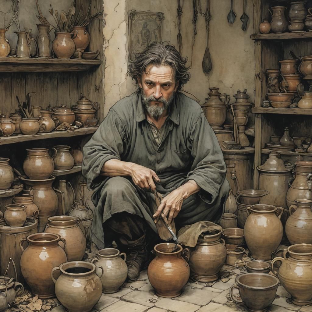 The Potter: Whimsical Illustration of Ceramic Artist