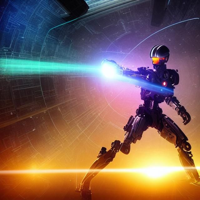 Cyborg Scientists Study Galactic Phenomena in Futurism Style