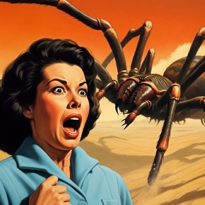 Tarantula Terror in Retro Sci-Fi Oil Painting