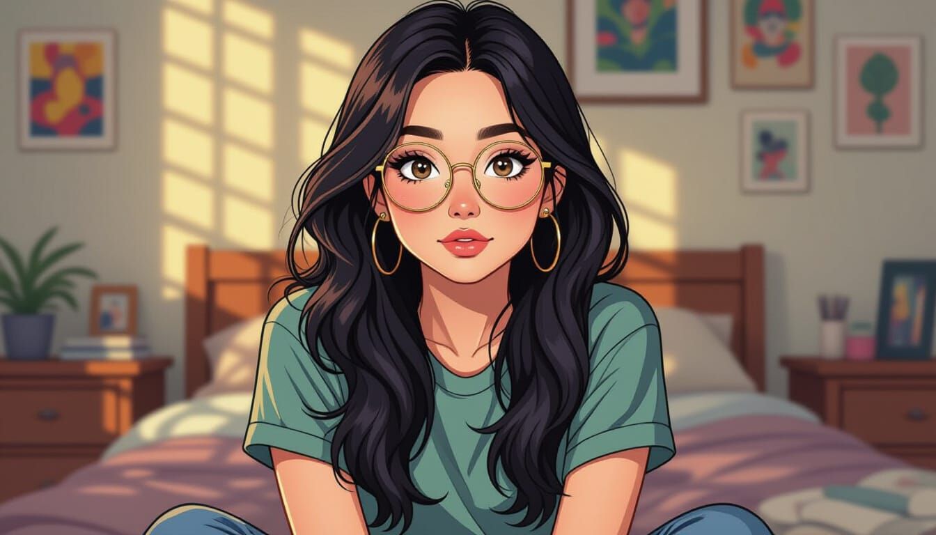 Nerdy Girl Portrait in Pop Art Comic Style