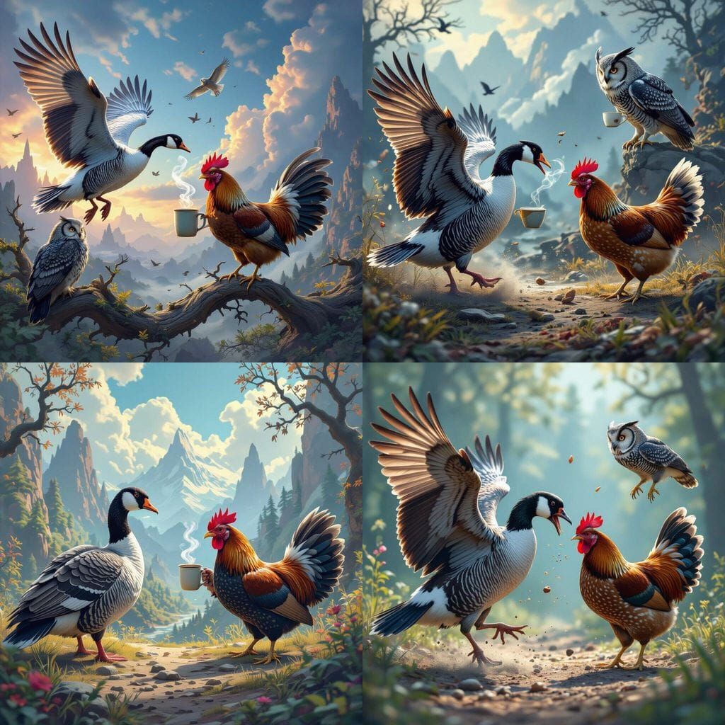 Epic Fantasy Battle: Goose vs Chicken Judged by Owl