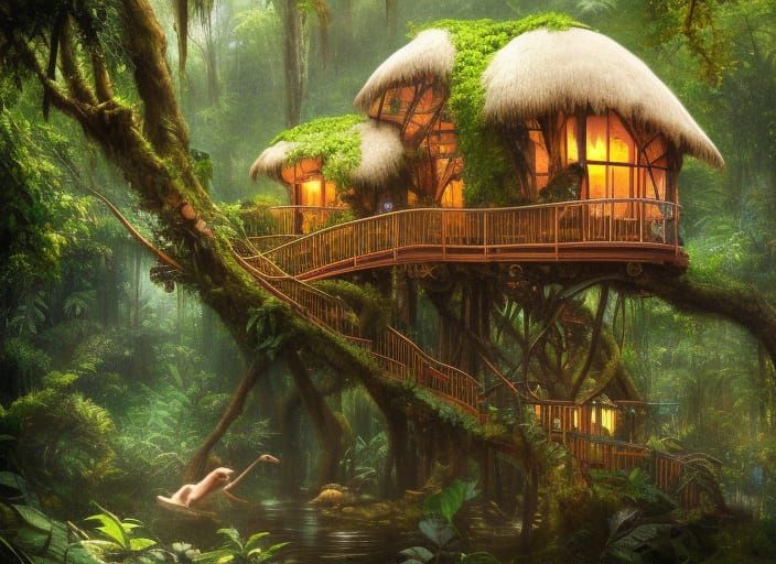 Treehouse built in a rainforest