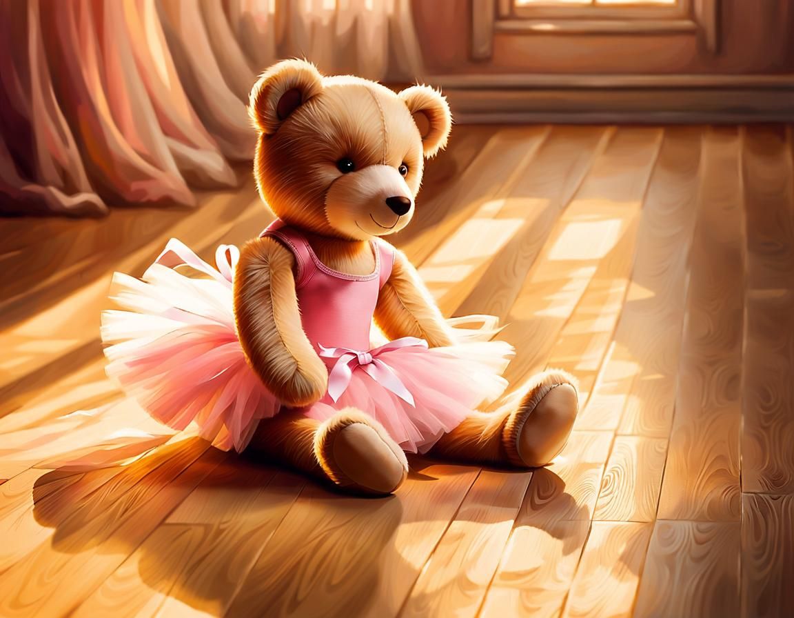 Ballerina Teddy Bear in Children's Book Style