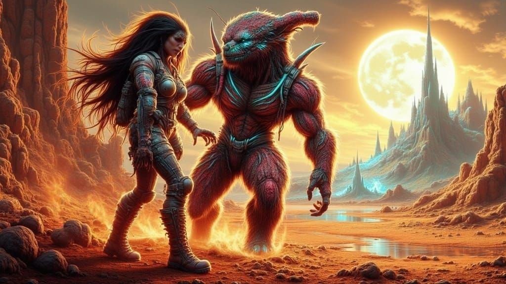 Vintage-Style Poster of a Strong Heroine on Mars