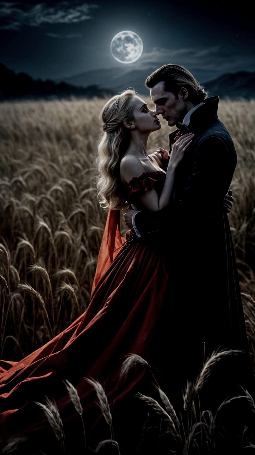 Dracula's Midnight Kiss in a Barley Field