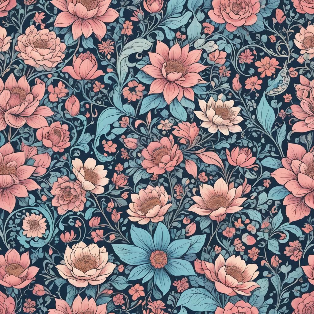 Salon Mural with Pastel Arabesques and Flowers