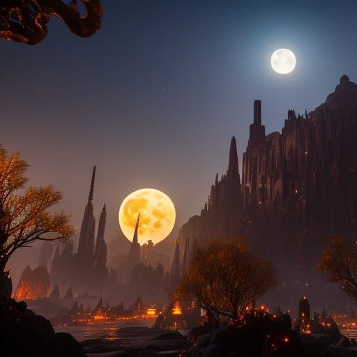 Fantastical City Under the Moon: Digital Art