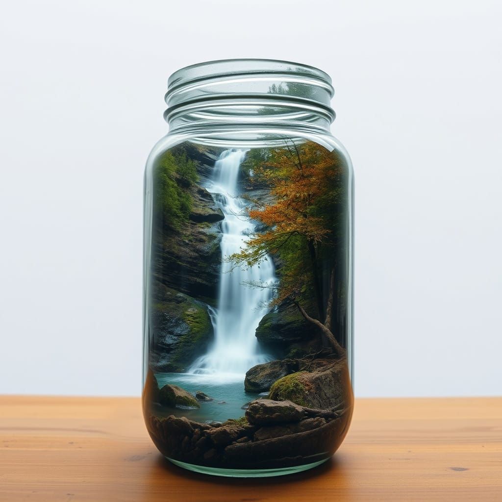 Vibrant Nature Scene in Double Exposure Style Inside a Glass...