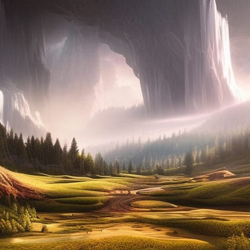 Epic Meadow Valley Digital Matte Painting