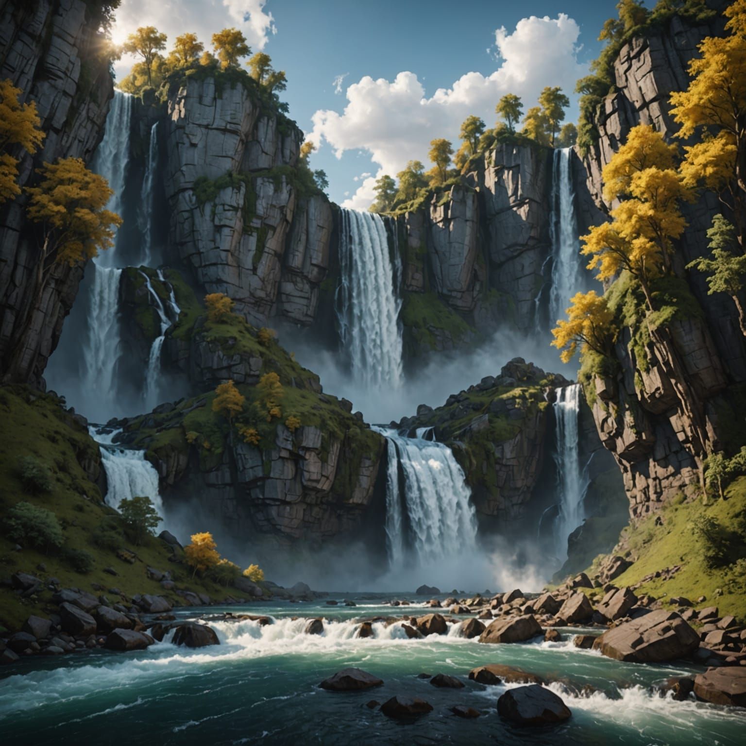 Fantastical Waterfalls in Deep, Vibrant Colors