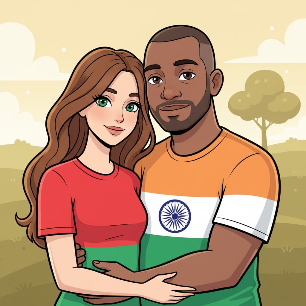 Affectionate Couple in Cartoon Style
