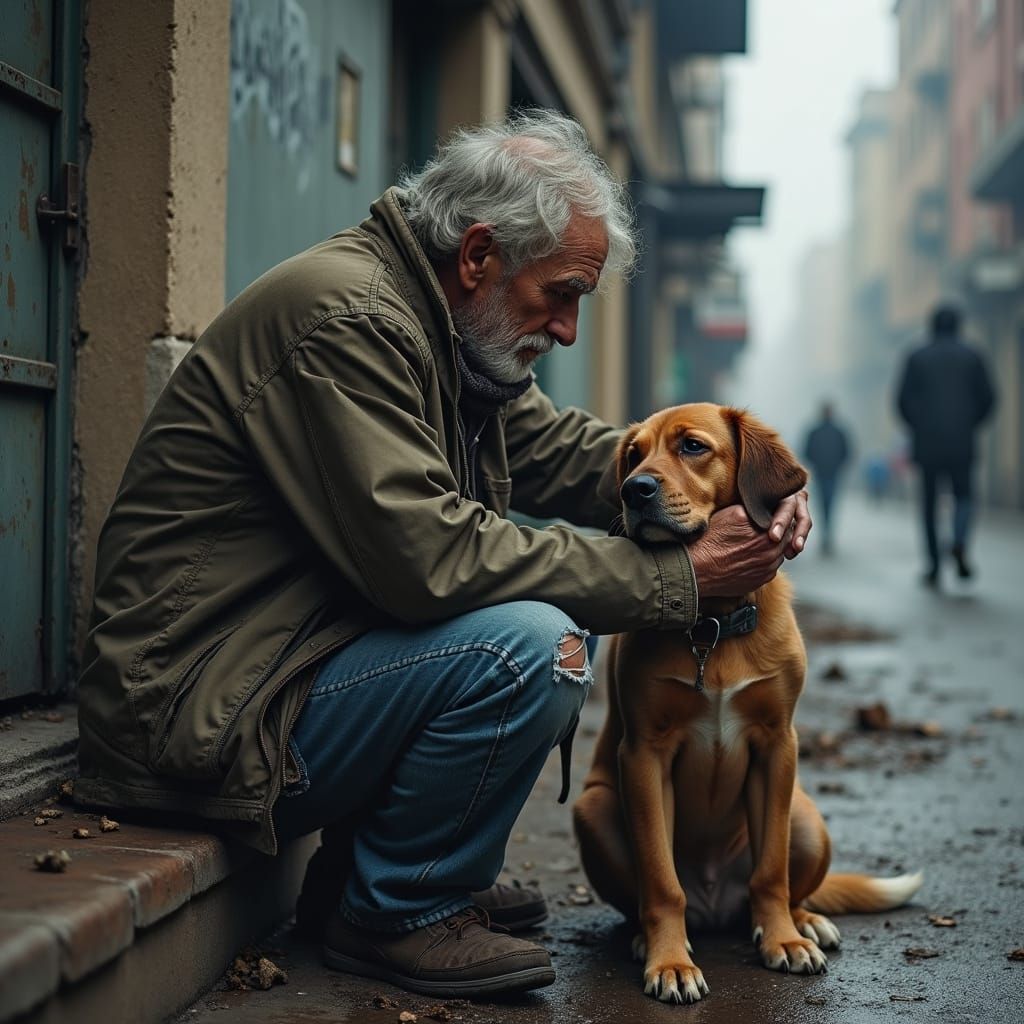 A Homeless Man's Tender Moment with His Faithful Dog