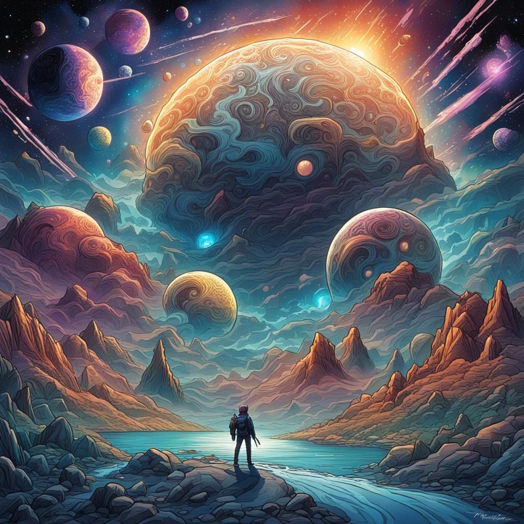 Holographic Astral Cosmic Comic Book Art