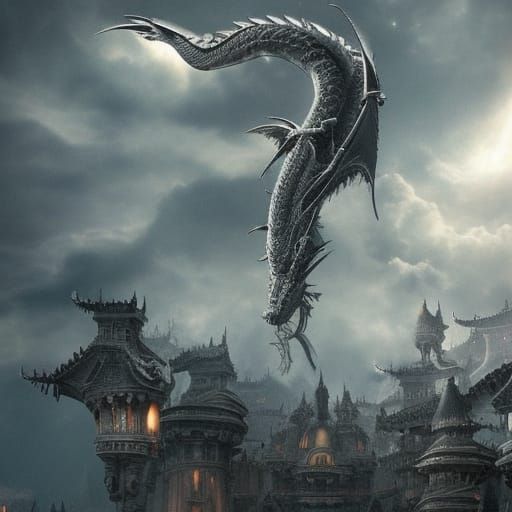 Silver Dragon in Cosmic Space: Digital Matte Painting