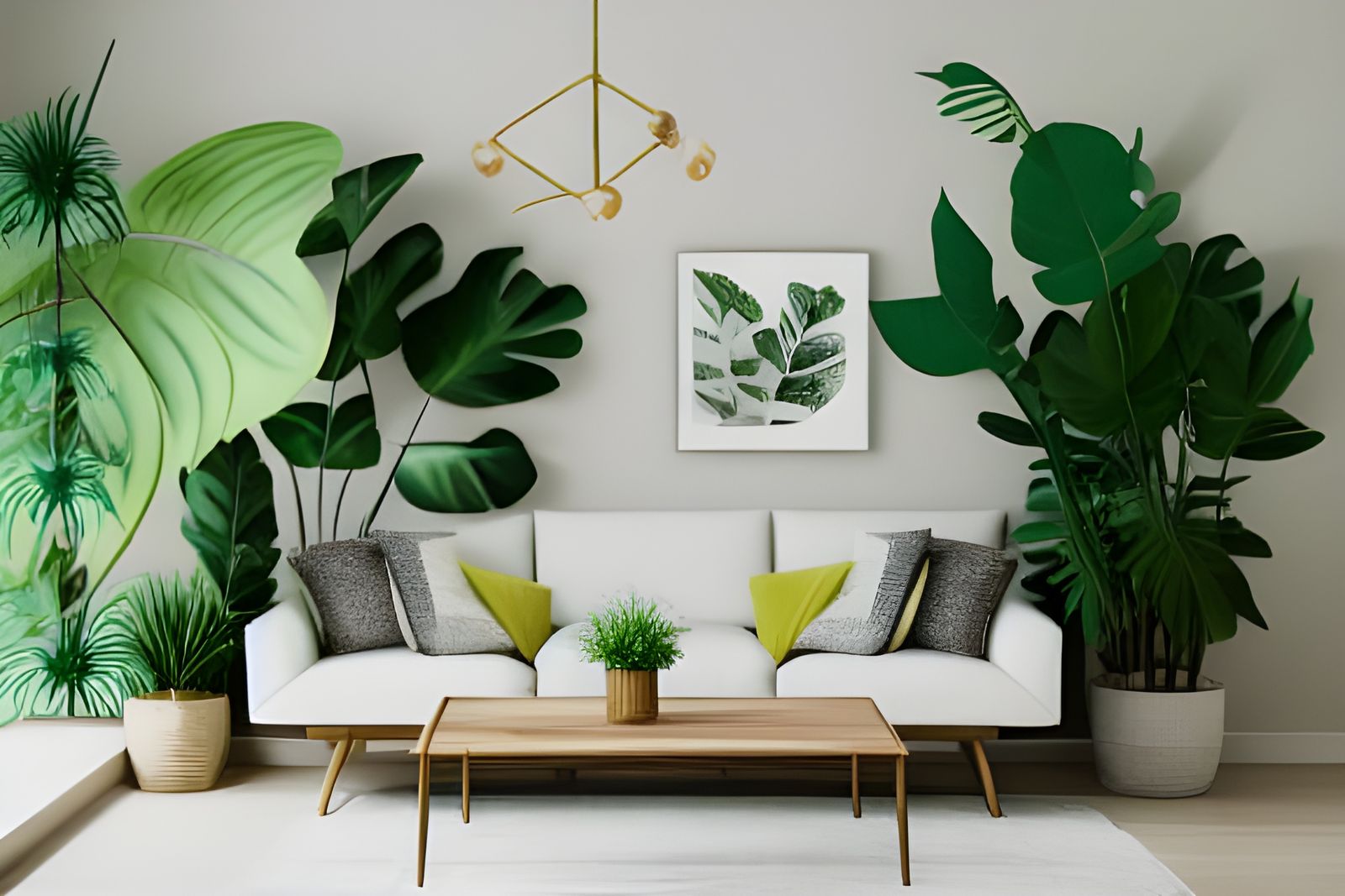 Lush Green Living Room with Natural Light