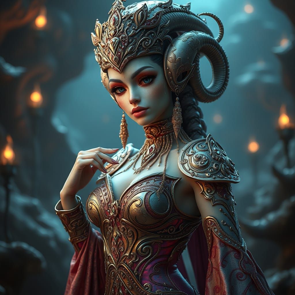 Hyperrealistic Alien Princess in Ethereal, Iridescent Regali...