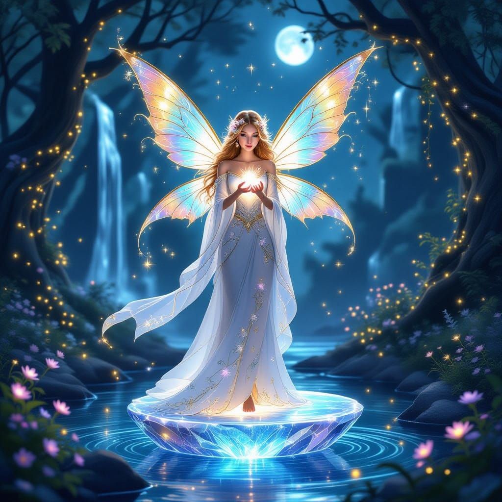 Radiant Fairy Goddess in Mystical Forest