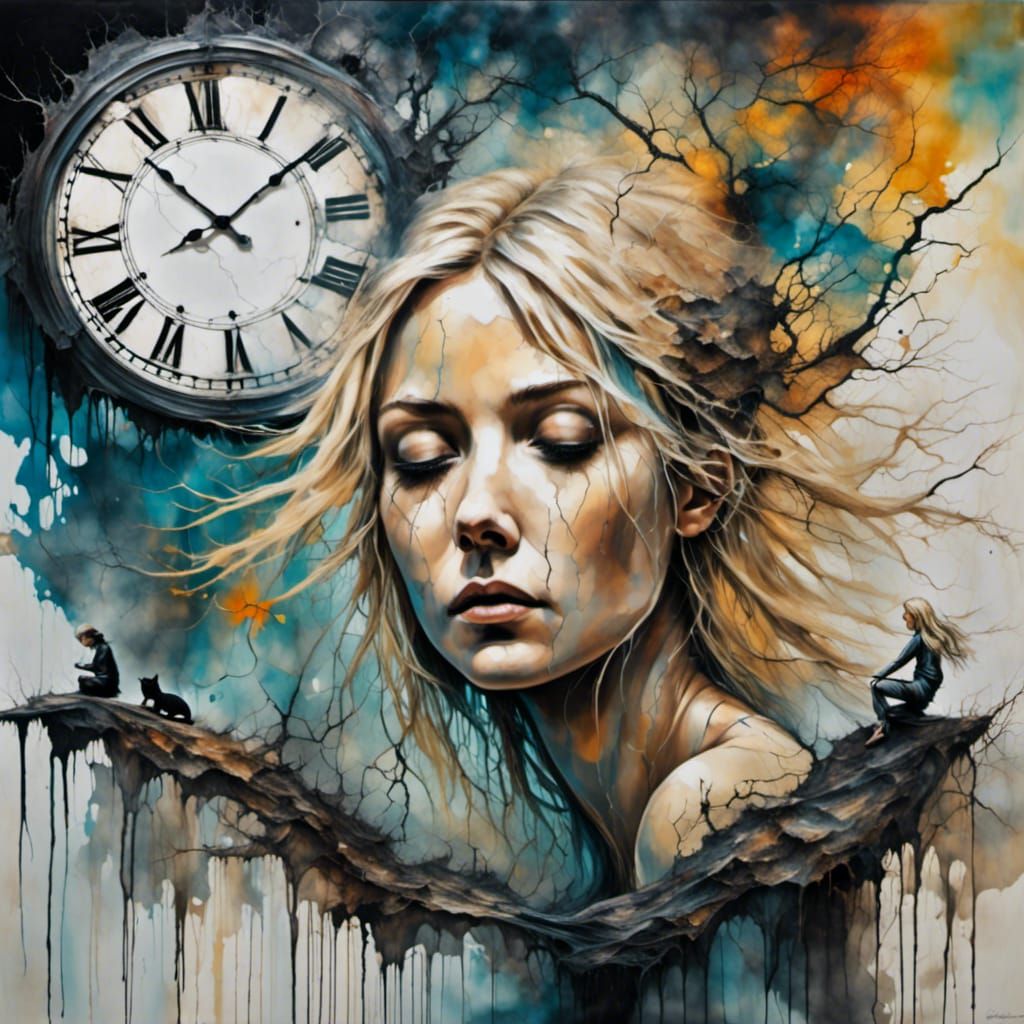 Blond Woman and Therapist in Surreal Oil Painting