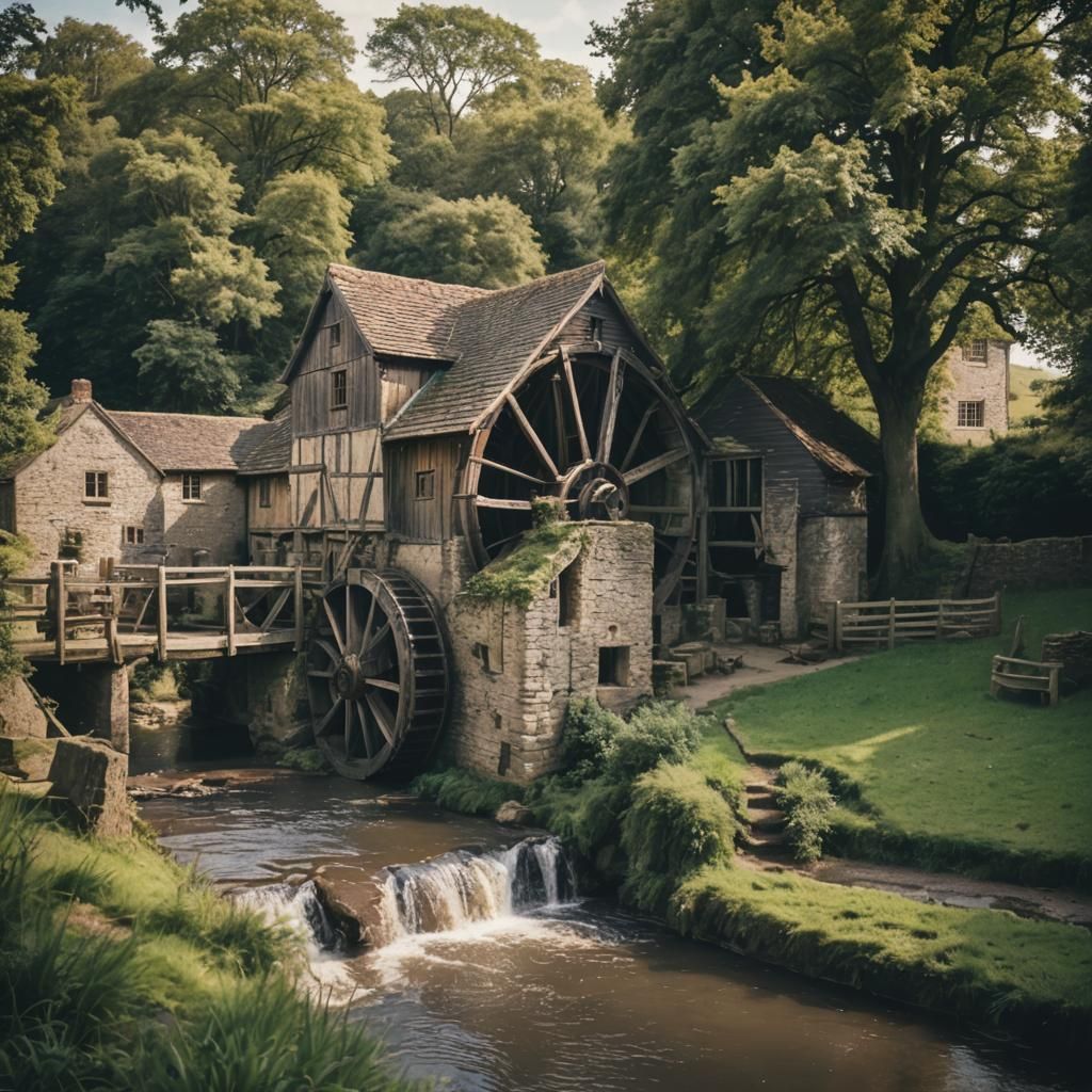 Rural England Water Mill in Cinematic Style