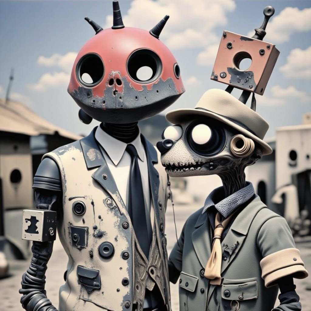 Surreal Pink Church and Fedora Dog Scene