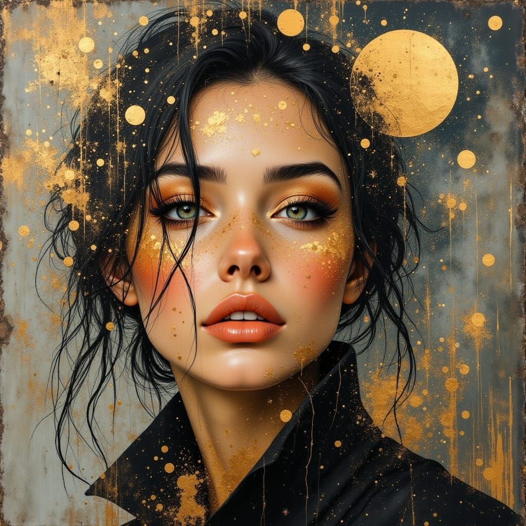 Abstract Portrait with Gold Accents