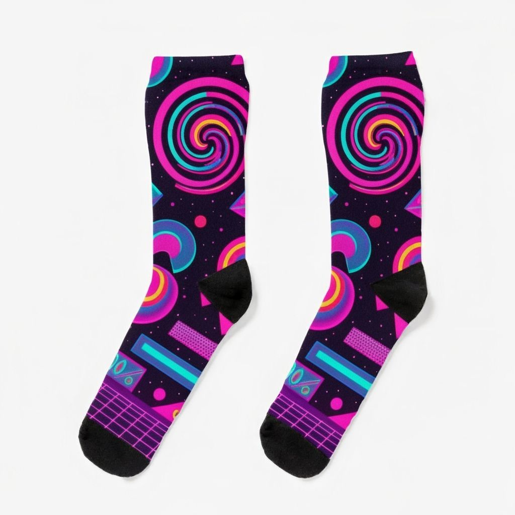80s Neon Socks with Abstract Geometric Design