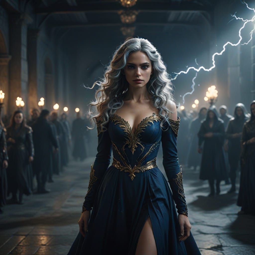 Dark Fantasy Queen in Midnight Blue with Golden Details